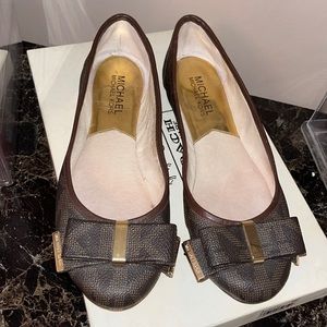 MK brown logo flats